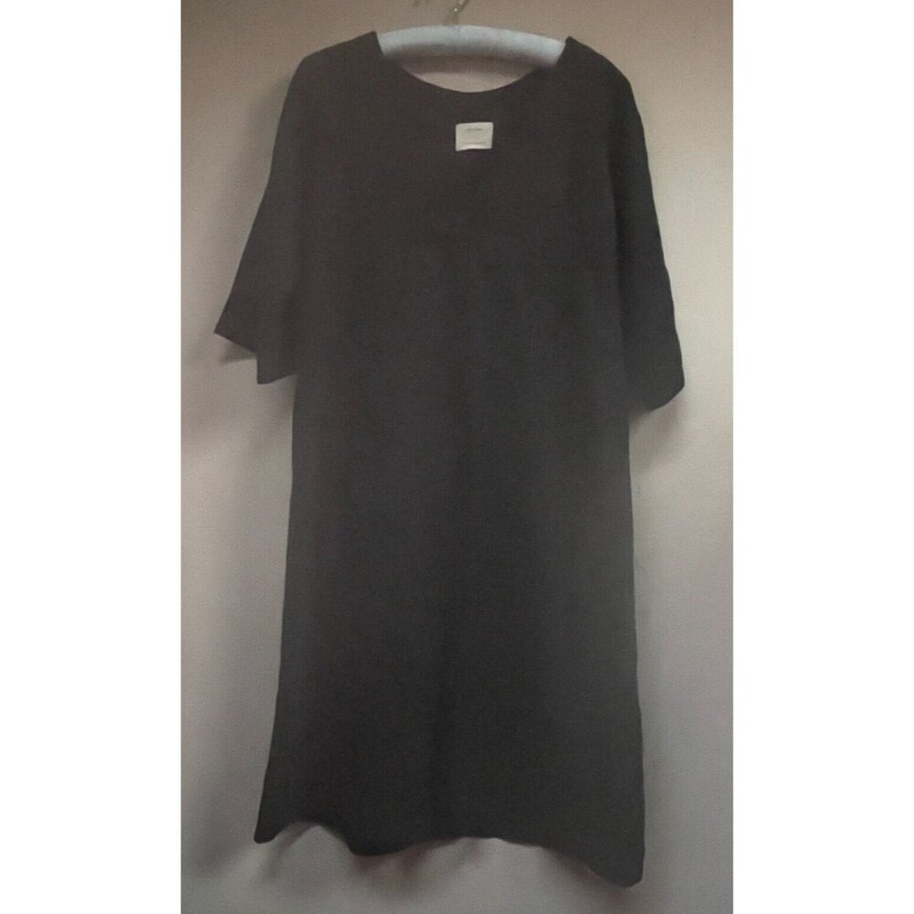 Jess Brown Designs Womens Size 3 Short Sleeve Linen Midi Dress Black Relaxed Fit